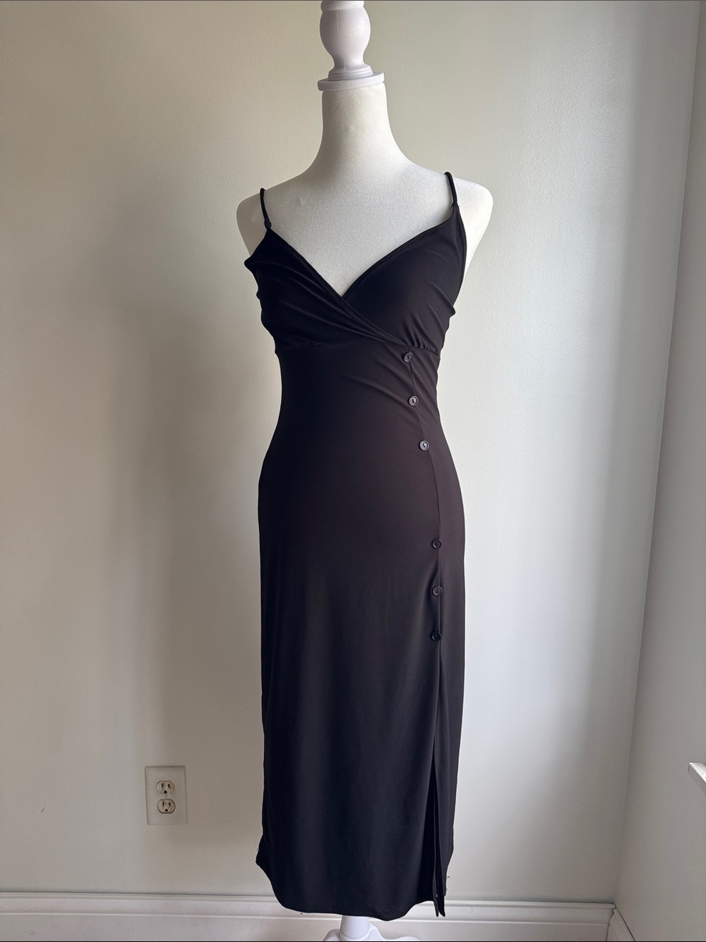 T.J.Maxx Black Spaghetti-Strap Wrap-Front Midi Dress